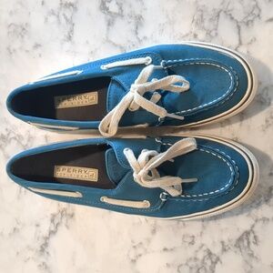 Women's sz 6 1/2 Teal Canvas Sperry